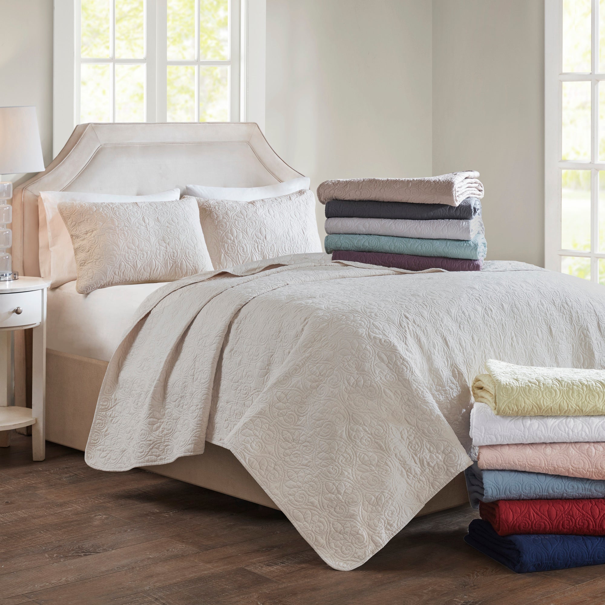 Home Essence Vancouver Super Soft Reversible Coverlet Set， Full/Queen， White