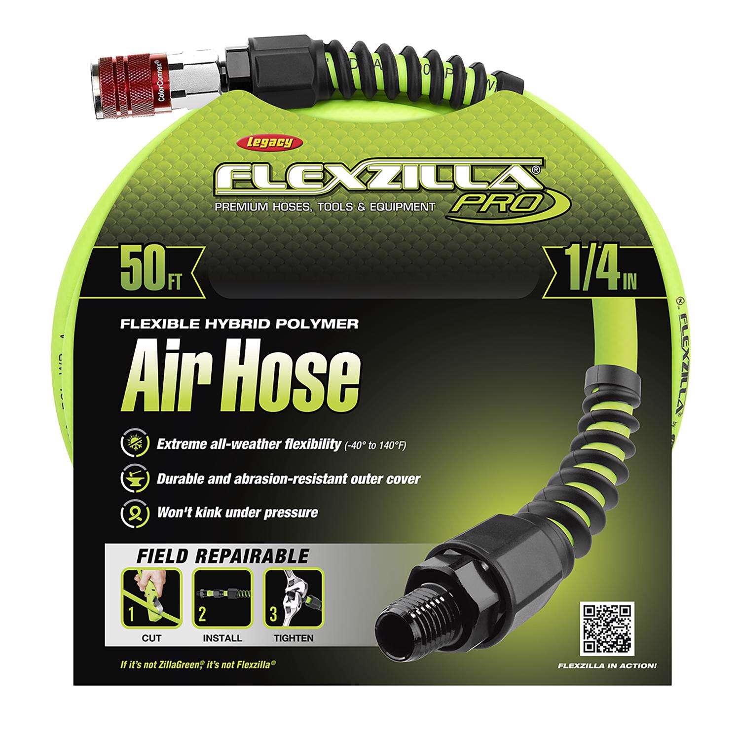 Flexzilla Pro 50 ft. L X 1/4 in. D Hybrid Polymer Air Hose Kit 300 psi Zilla Green