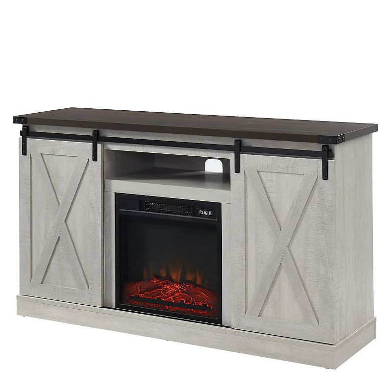 Edyo Living Electric Fireplace Tv Stand Table With Sliding Barn Door