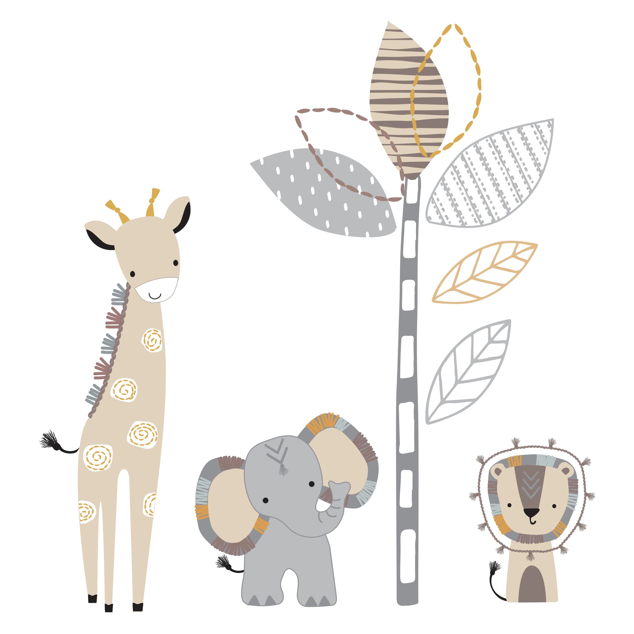 Lambs and Ivy Jungle Safari Gray/Tan/White Nursery 6-Piece Baby Crib Bedding Set