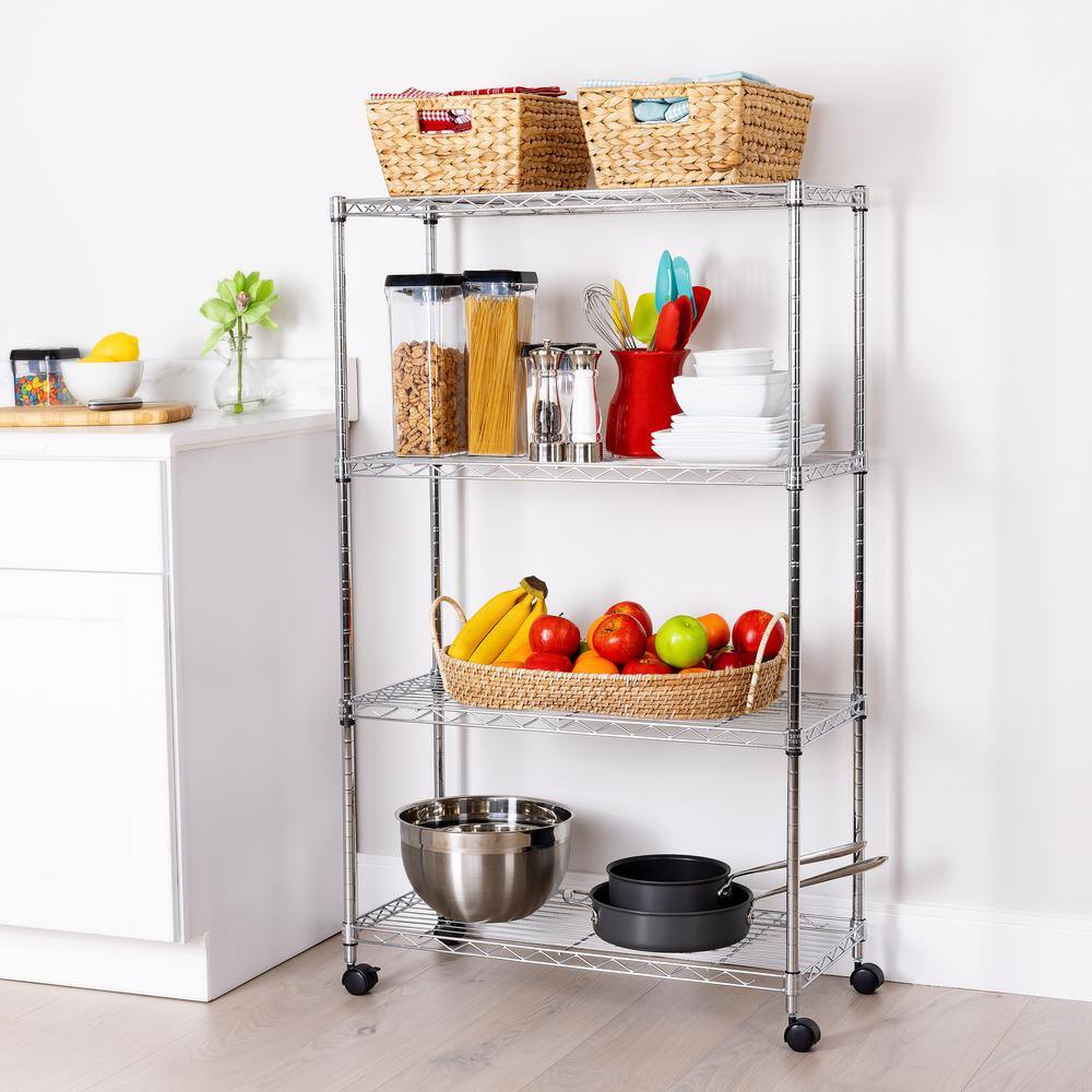 Seville Classics Silver 4-Tier Steel Wire Garage Storage Shelving Unit with Wheels (30 in. W x 49.5 in. H x 14 in. D) WEB674