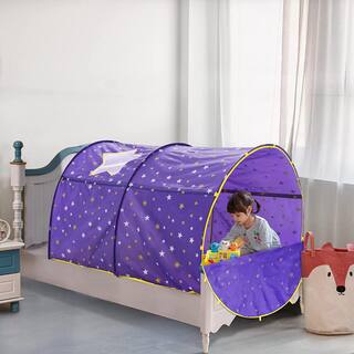 Alvantor Indoor Pop Up Portable Frame Polyester Starlight Bed Canopy Kids Play Tent Twin Curtains Glow in The Dark Stars Purple 2004