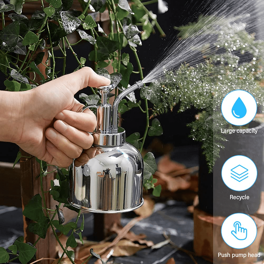 Achort Stainless Steel Plant Mister Spray Bottle， Antique Mini Plant Watering Can - Silver