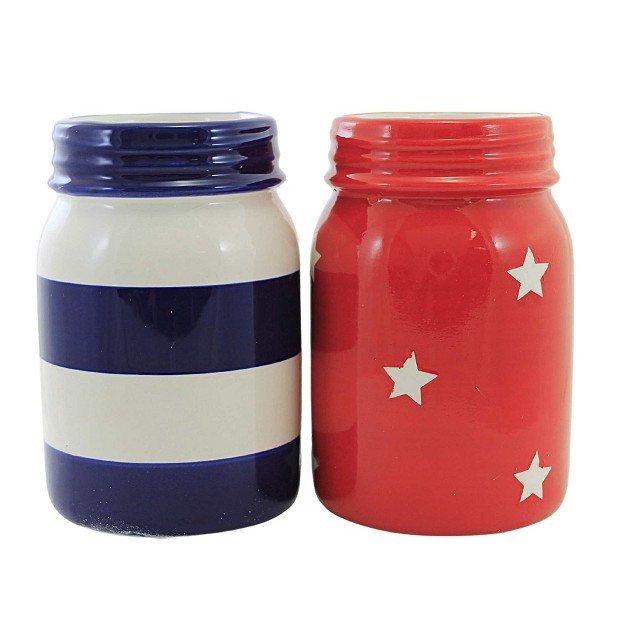 Patriotic Mason Jar Container Two Jars 6 0 Inches Stars Stripes Red White Blue Dolomite Multicolored