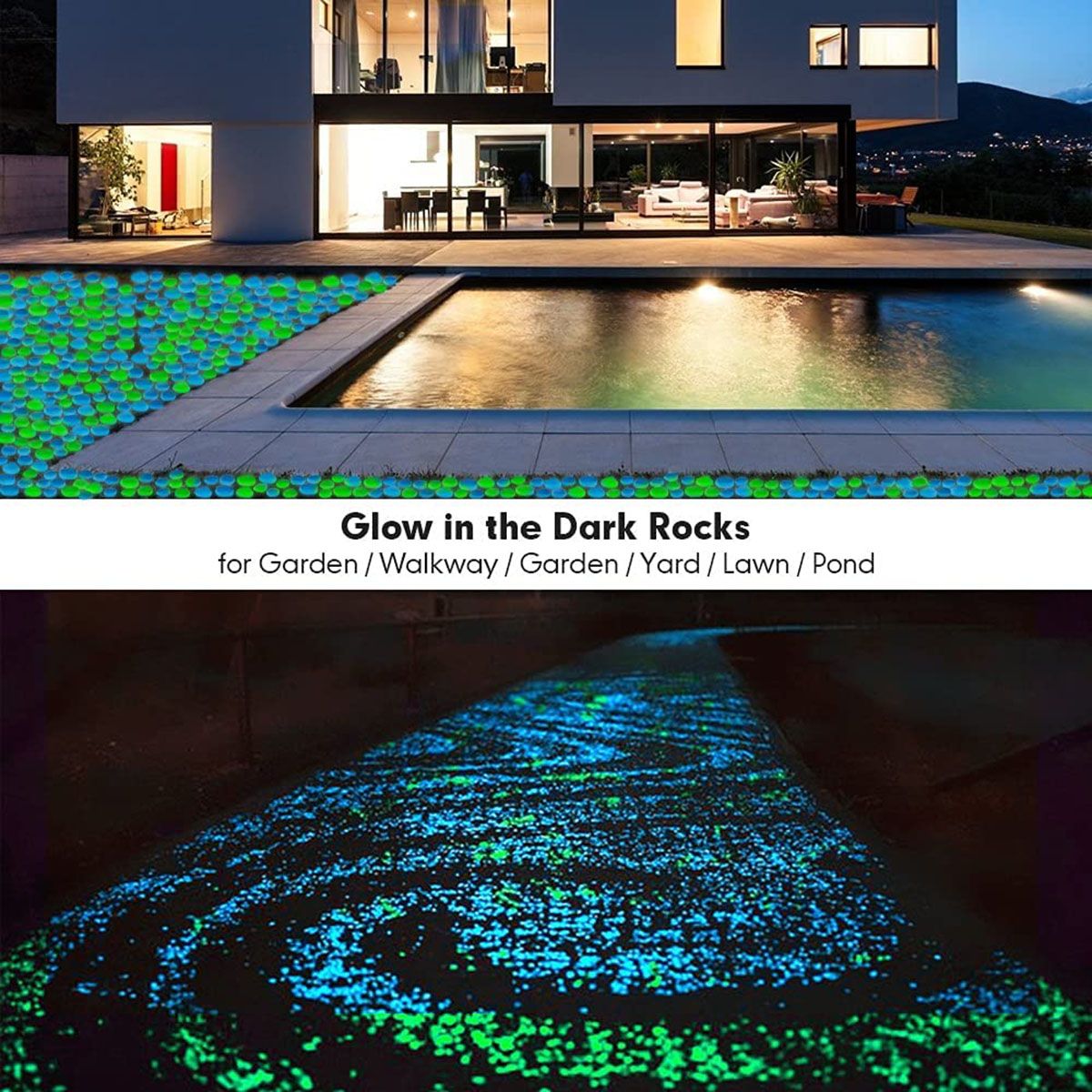 Spencer 300Pcs Luminous Stones Glow in The Dark Garden Pebbles Stones Rocks for Yard Walkways Aquarium Decorations in Blue