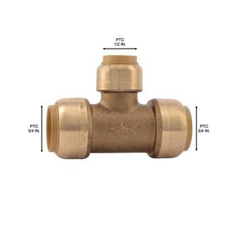 SharkBite 34 in. x 34 in. x 12 in. Push-to-Connect Brass Reducing Tee Fitting U412LFA