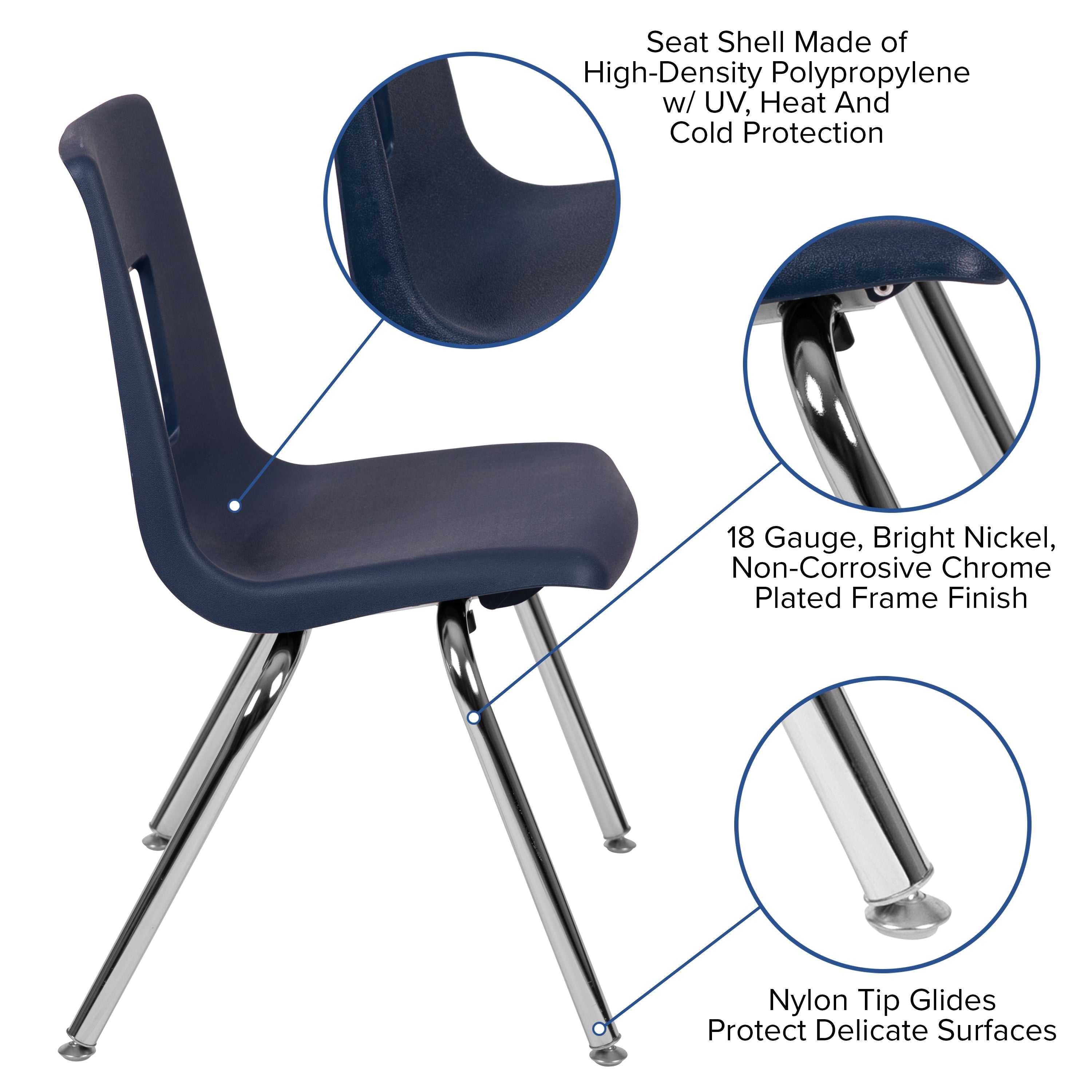 Emma + Oliver Navy Student Stack School Chair - 16-inch