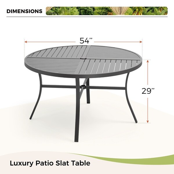 MAISON ARTS 5/7Piece Patio Dining Set，Round Metal Table and 4/6 Textilene Fabric Padded Armchairs