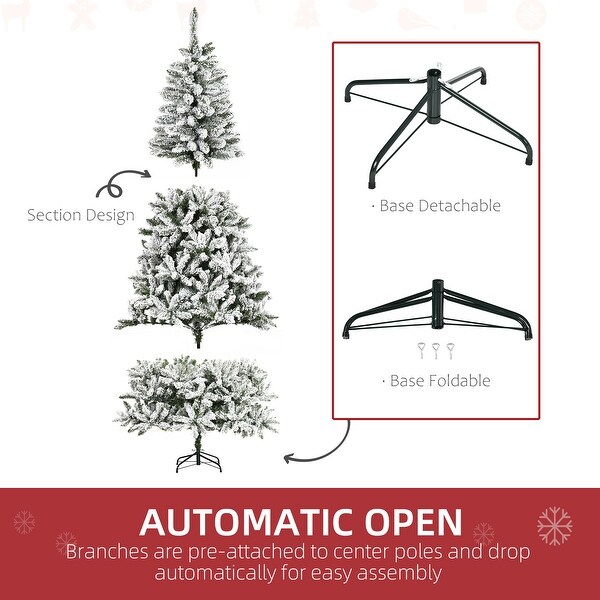 HOMCOM Artificial Snow Flocked Christmas Tree with Stand