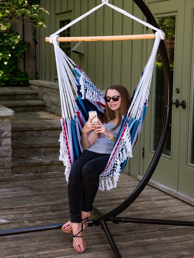 The Hamptons Collection 72 Blue And Red Brazilian Style Hammock Chair With A Hanging Bar