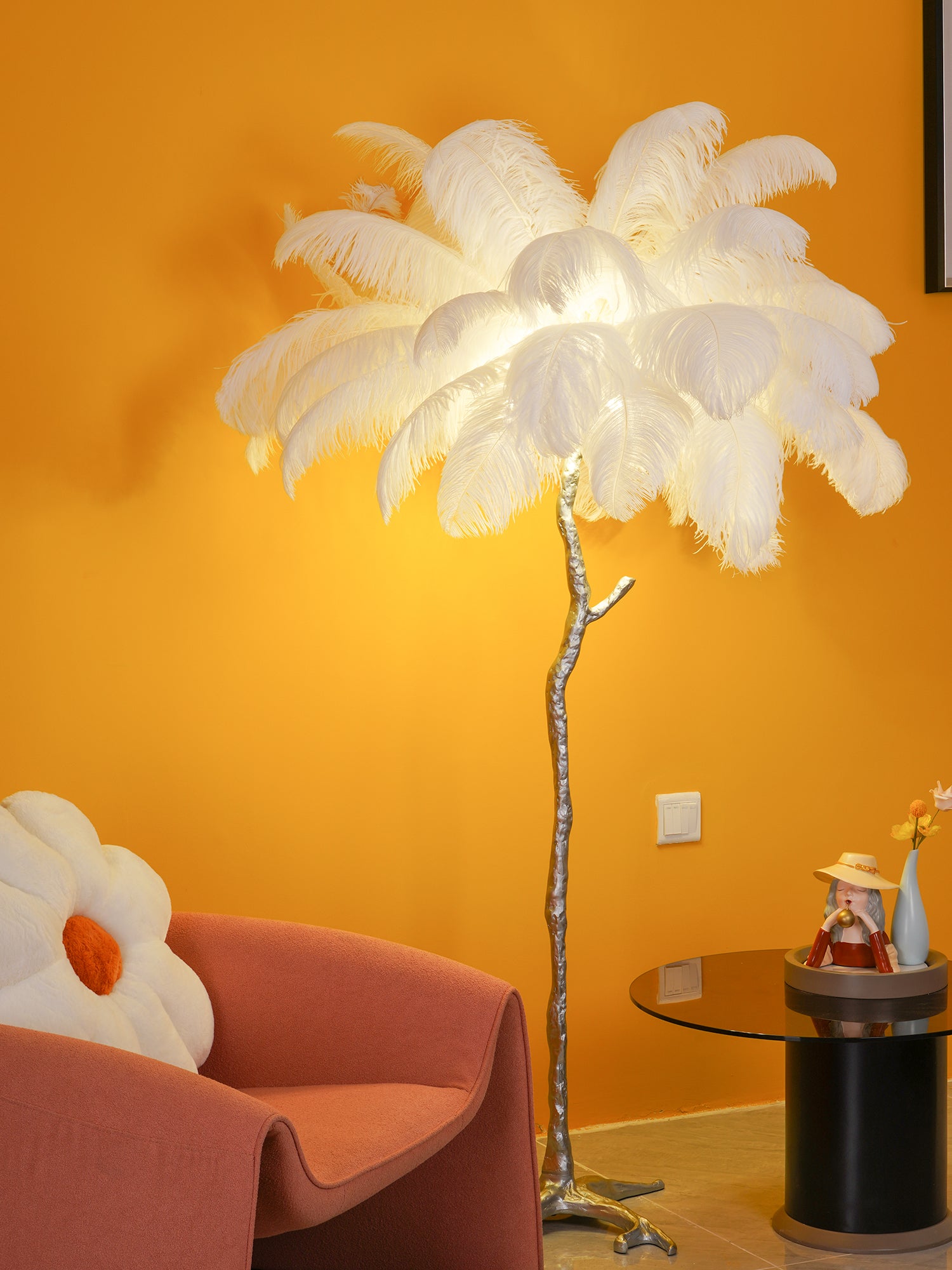 Ostrich Feather Brass Floor Lamp