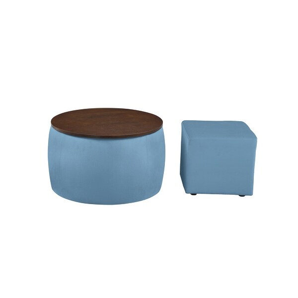 2 in 1 Combination Round Ottoman Set ，Coffee Table with Storage