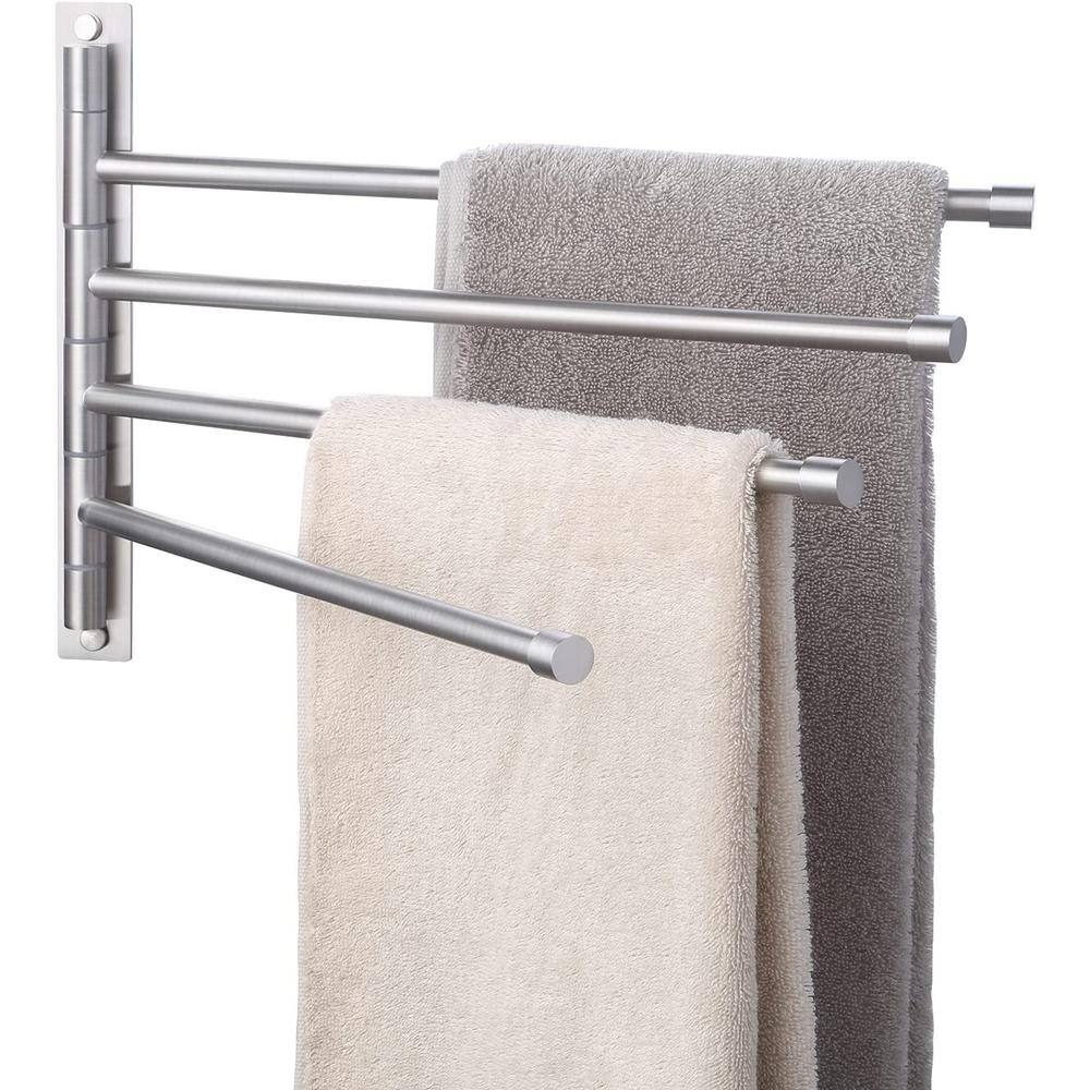 ACEHOOM 15 in. Wall Mount Bathroom Swivel Towel Bar with 4-Arm in Brushed AC-BTR01