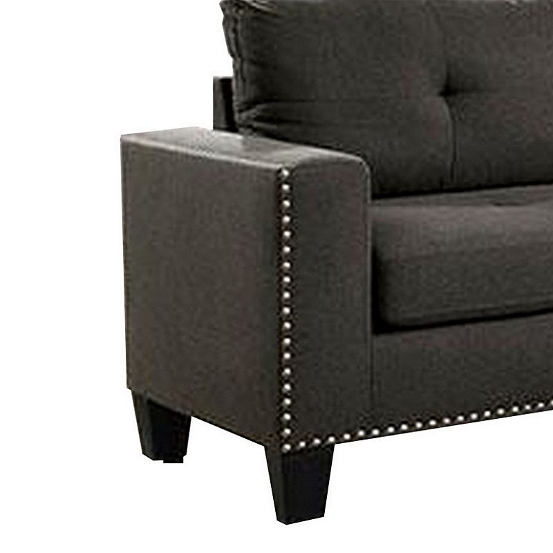 Fabric Upholstered Sofa with Track Arms and Nailhead Trim， Dark Gray