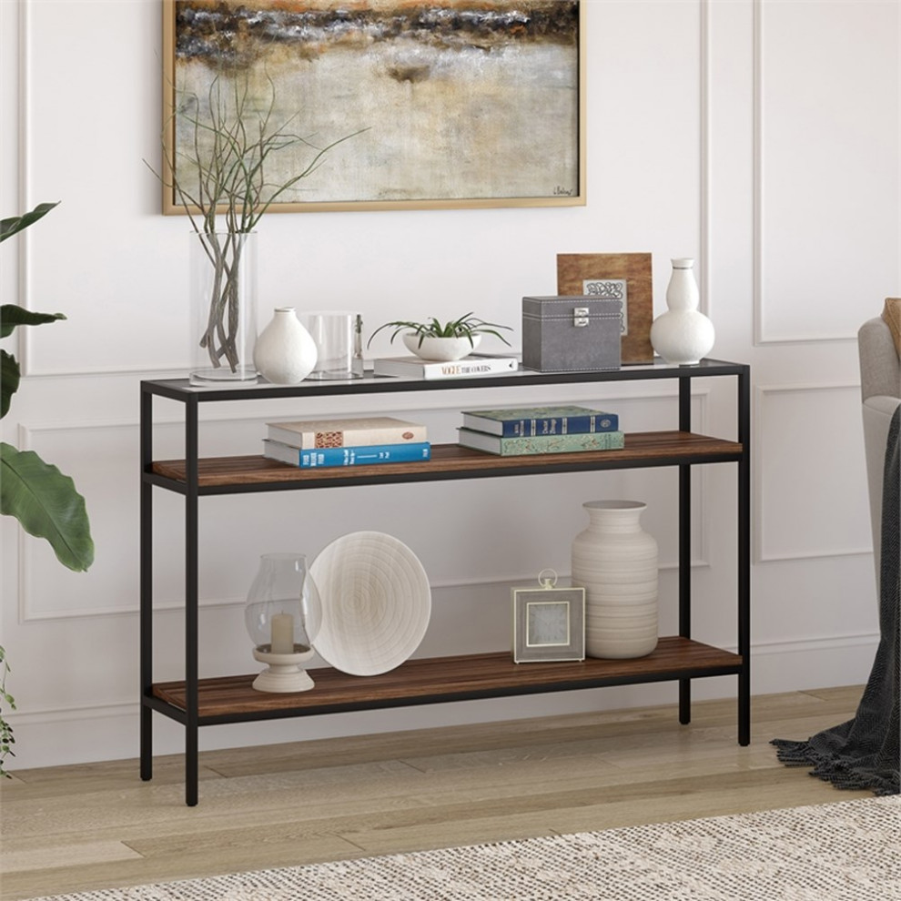 Henn ampHart 47.63 quotBlackened Bronze/Walnut Metal/Glass Console Table   Transitional   Console Tables   by Homesquare  Houzz