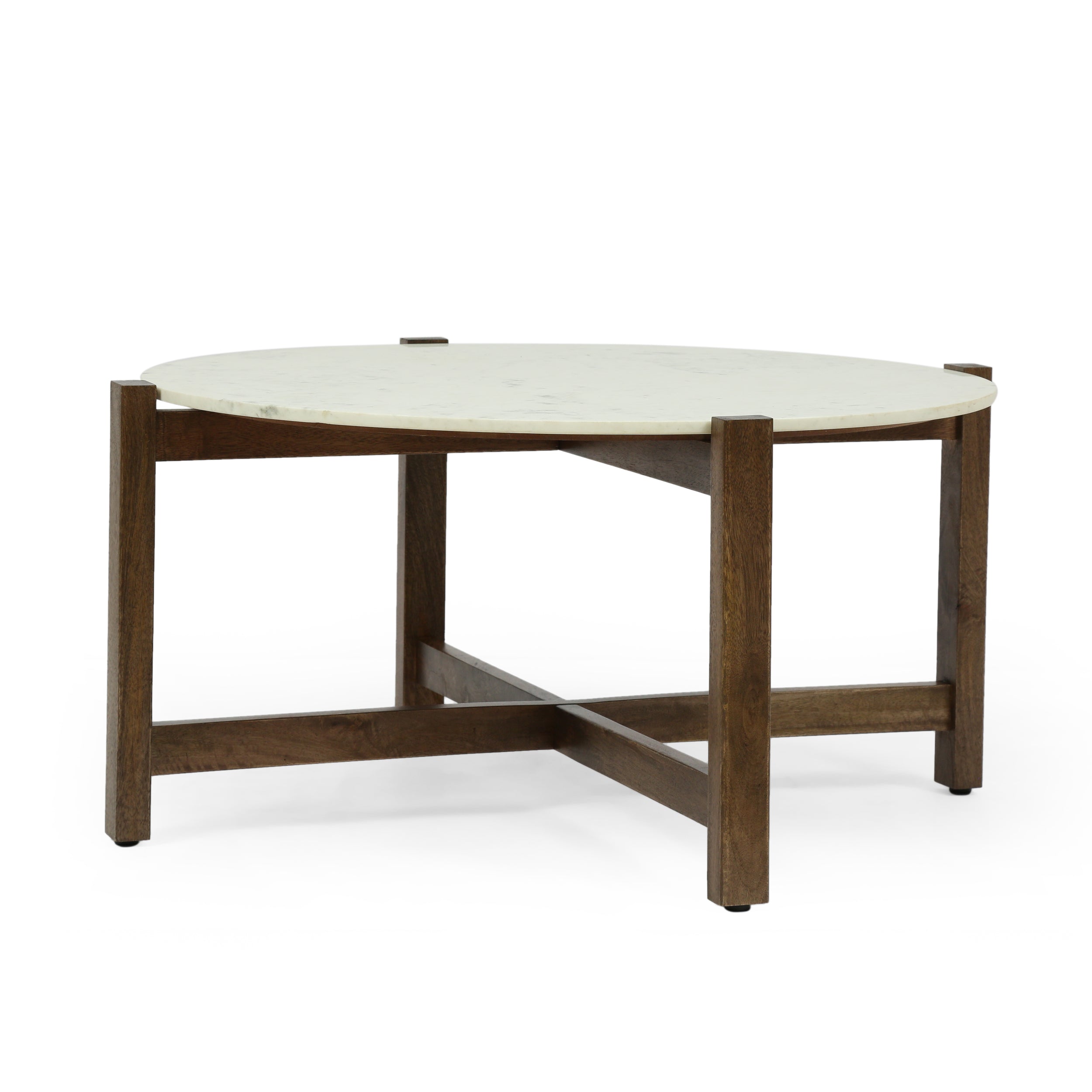 Zoar Rustic Glam Handcrafted Marble Top Mango Wood Coffee Table, White and Smoke Brown