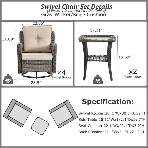 Rattan Patio Furniture Conversation Seating 360° High Back Swivel Chairs+Storage Ottomans，Cushions Included🎁