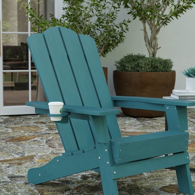 Merrick Lane Adirondack Chair With Cup Holder Weather Resistant Hdpe Adirondack Chair