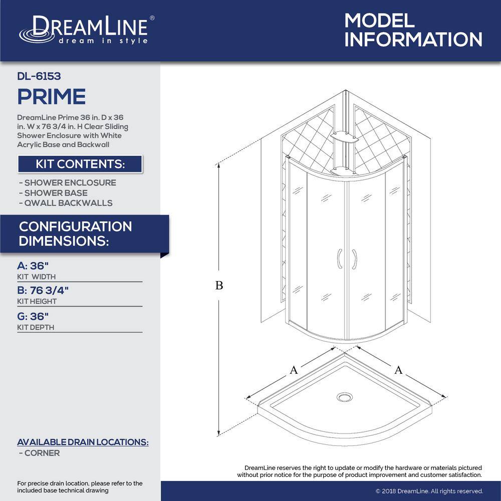 DreamLine Prime 36 in. x 76-34 in. Semi-Frameless Corner Sliding Shower Enclosure in Brushed Nickel with Base and Backwall DL-6153-04FR