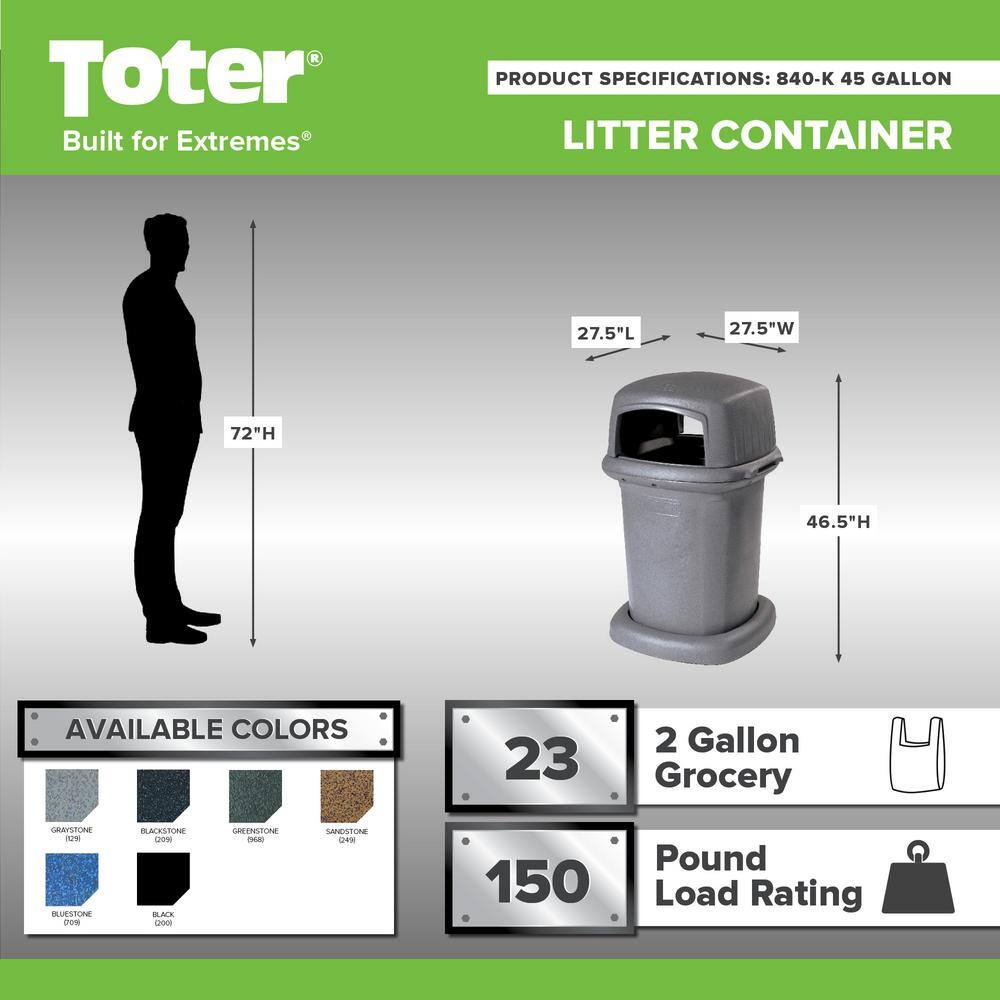 Toter 45 Gal. Grey Open Side Dome Top Trash Can 840GK-01GST