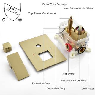 Tomfaucet 2-Spray Patterns 4.5 GPM 10 in. Wall Mount Dual Shower Heads Shower System with 3-Setting Hand Shower in Brushed Gold TFK0075BG