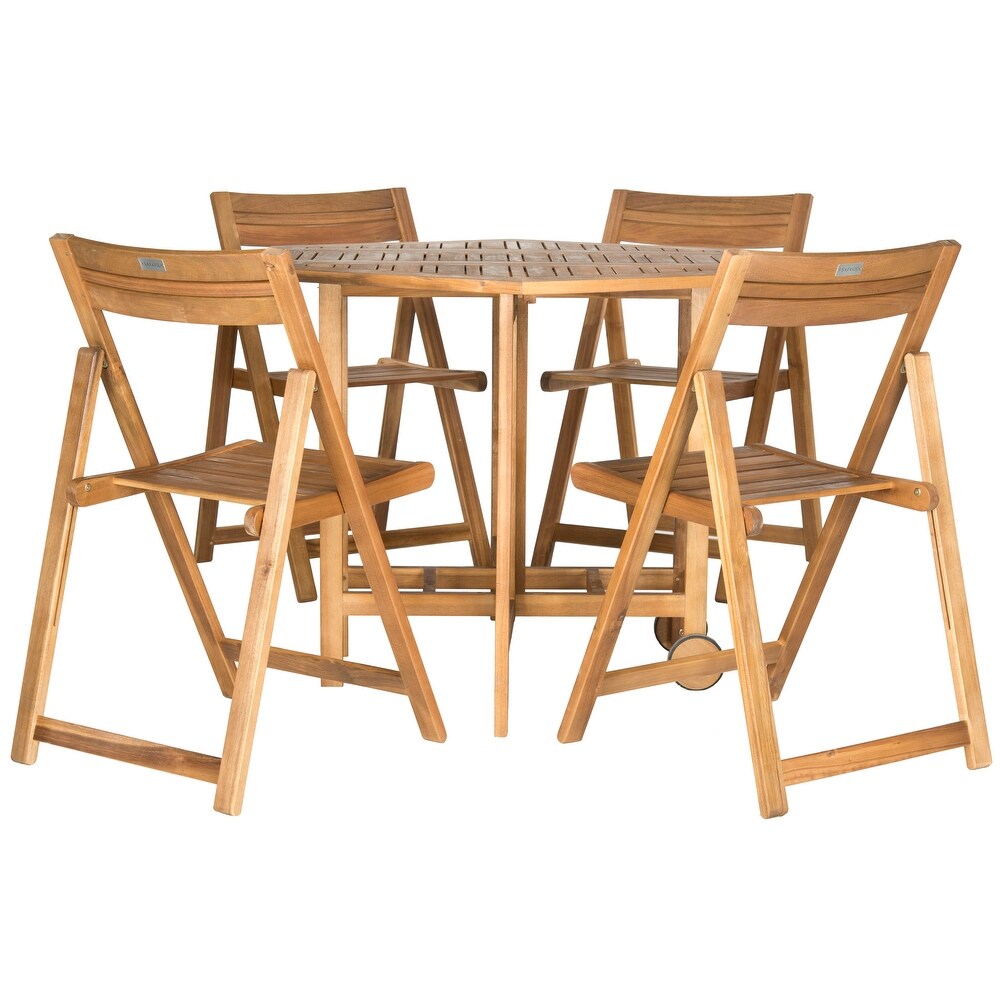 SAFAVIEH Kerman Finish Brown Acacia Wood 5 piece Outdoor Dining Table Set