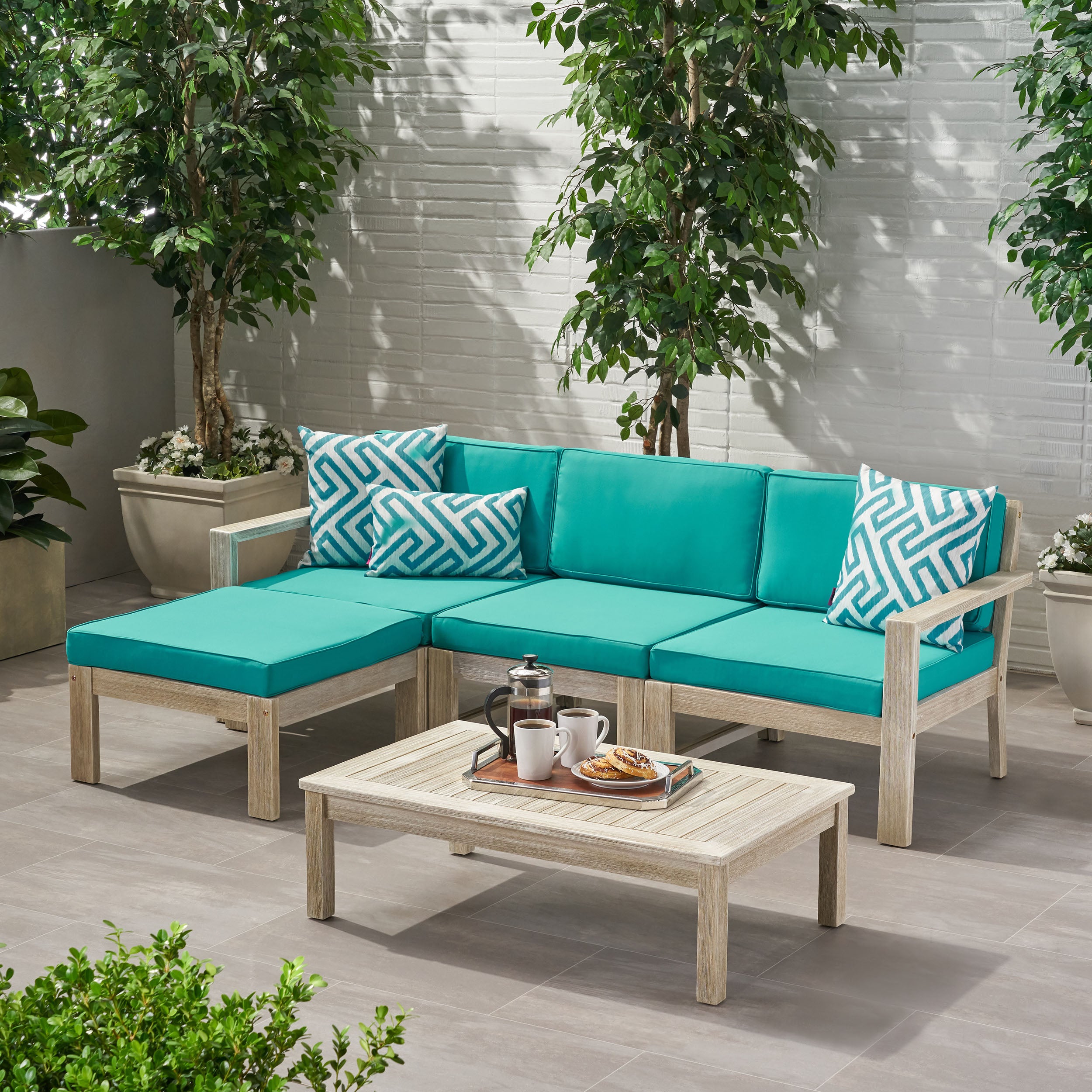 Makayla Ana Outdoor 3 Seater Acacia Wood Sofa Sectional with Cushions