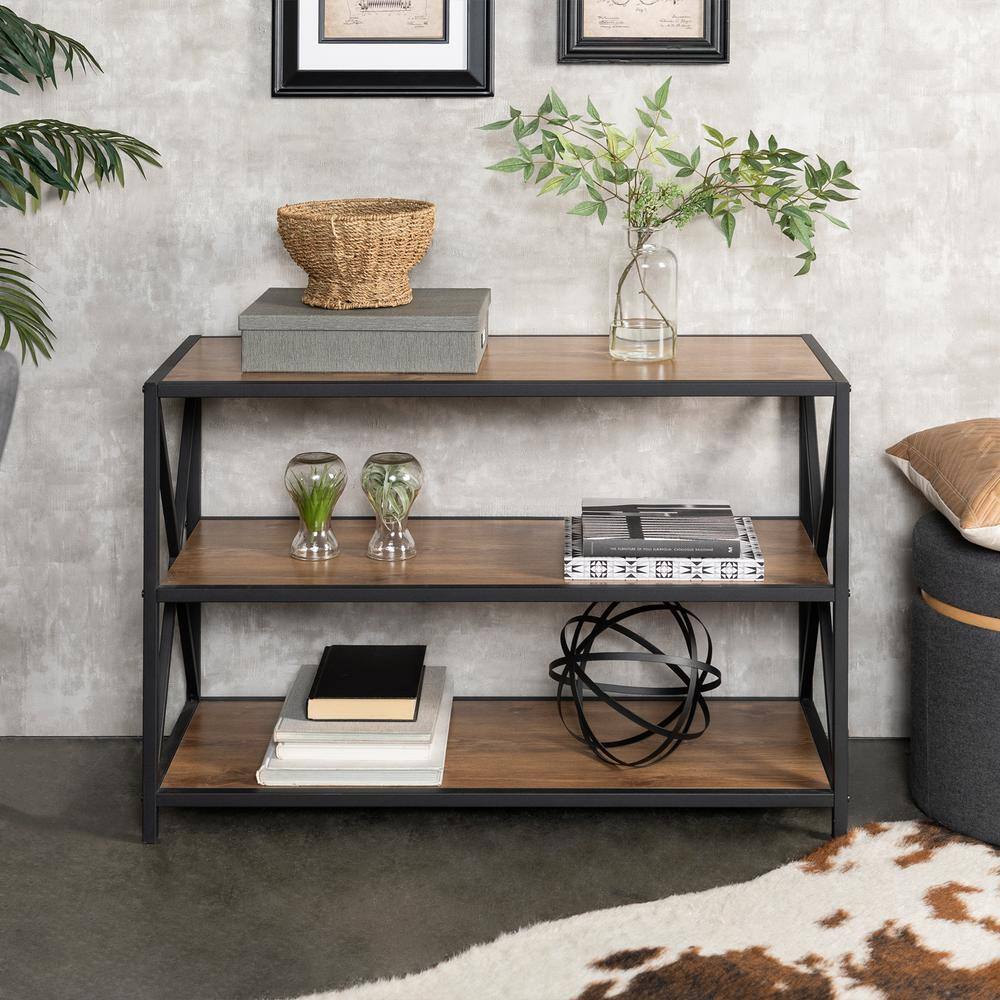 Walker Edison Furniture Company 26 in. BarnwoodBlack Metal 3-shelf Etagere Bookcase with Open Back HDS40XMWBW