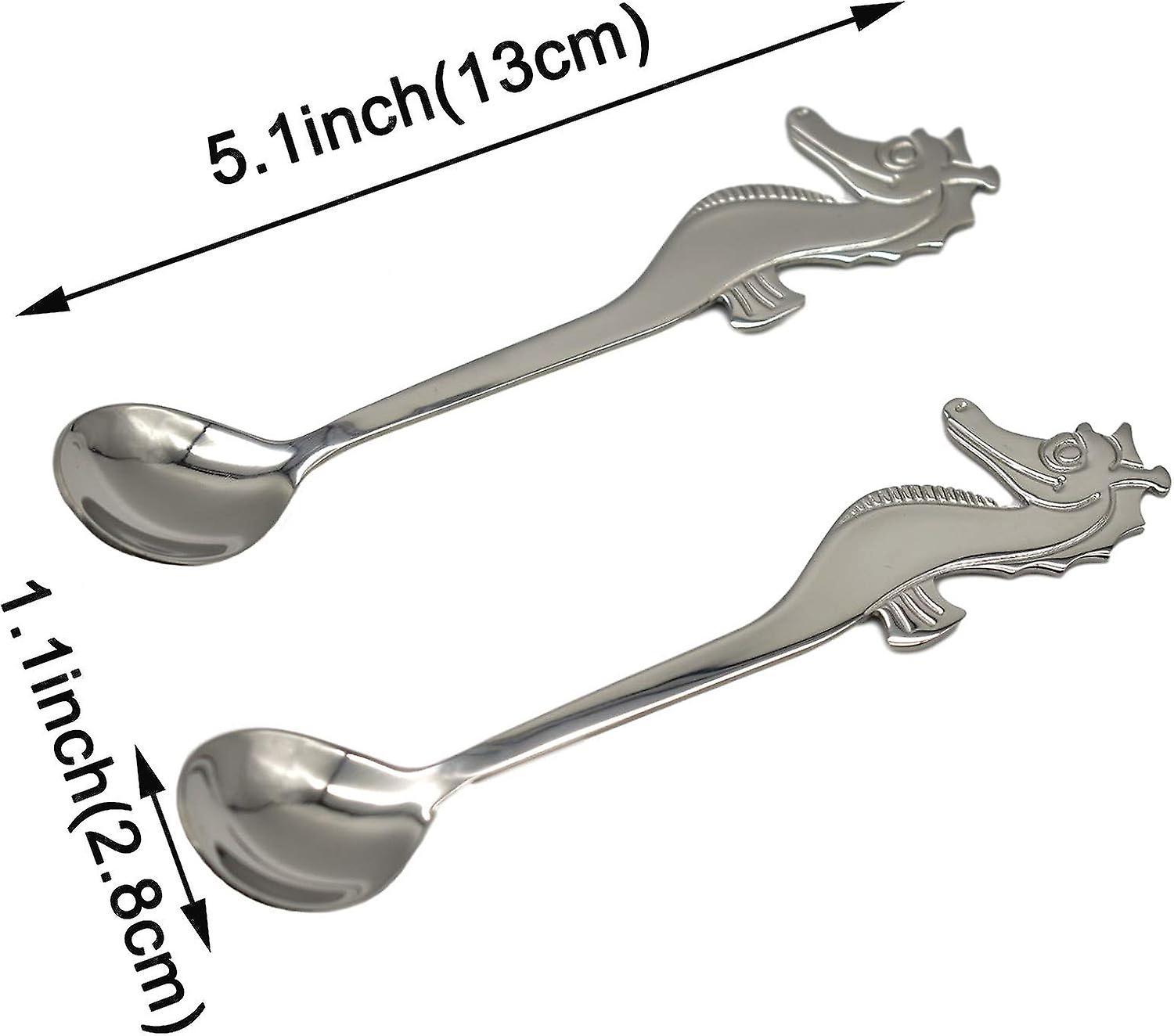 2pcs Seahorse Spoon 5.1 Inch Animal Spoon 18/10304stainless Steel Hanging Coffee Teaspoon Dessert Mixing Stirring Sugar Ice Cream Spoons Tableware