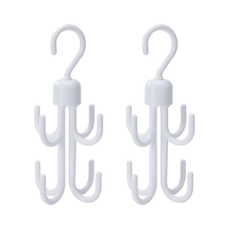 2Pcs Rotating Hooks Creative 360 Degree Rotating Multifunctional Eight-Claw Hook for Hanging Scarf Hats Towels Bags Shoes Ties(White)