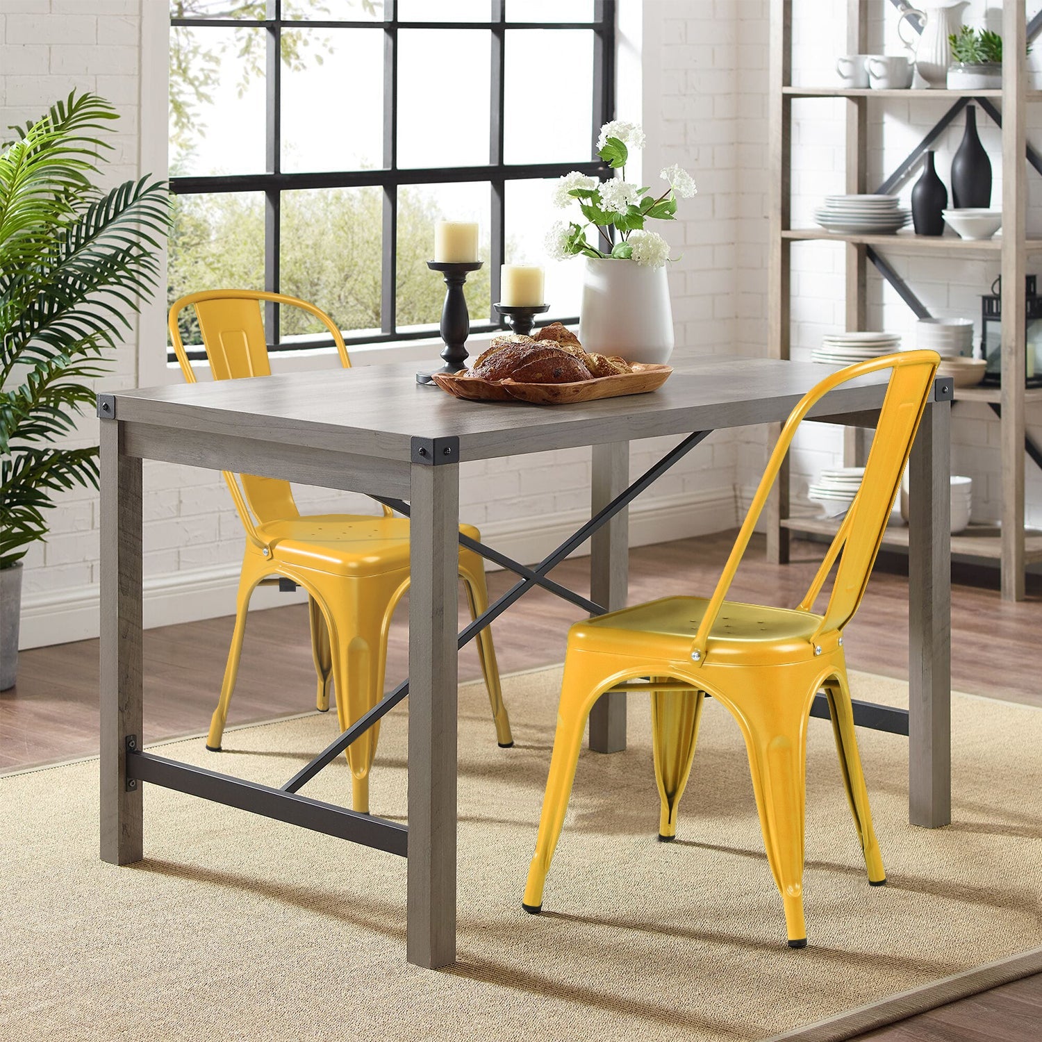 VINEEGO Metal Dining Chair Indoor-Outdoor Use Stackable Classic Trattoria Chair Fashion Dining Metal Side Chairs for Bistro Cafe Restaurant Set of 4 (Yellow)