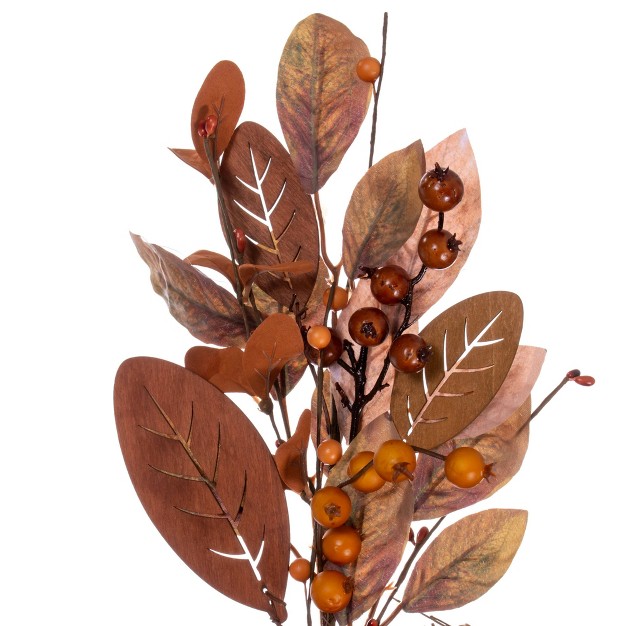 Artificial Light Brown Fall Berry And Wood Leaf Wreath