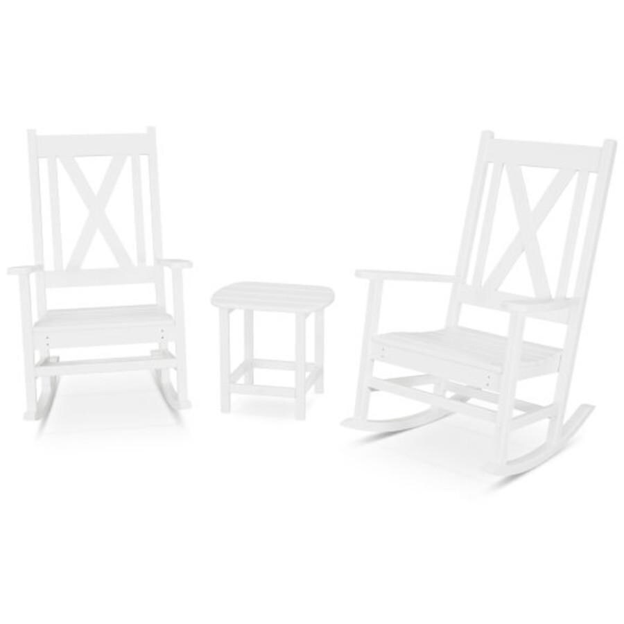 POLYWOOD Braxton 3-Piece Porch Rocking Chair Set in White