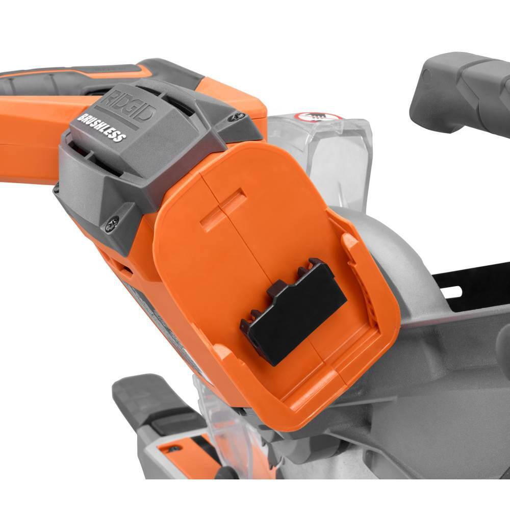 RIDGID 18V MAX Output Kit with 6.0 Ah and 4.0 Ah MAX Output Batteries Charger  18V Brushless 7-14 in. Sliding Miter Saw AC840060SB1-R48607B