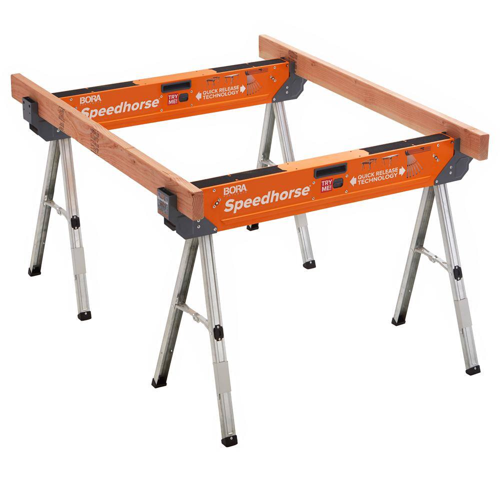 BORA 30 in. H Heavy Duty Steel Speedhorse Sawhorse with Auto Release Legs 1500 lbs. Capacity (2-Pack) PM-4500T