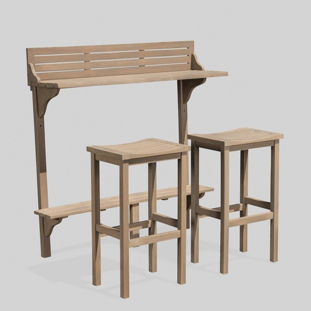 Caribbean 3pc Acacia Wood Patio Bar Set Gray Christopher Knight Home