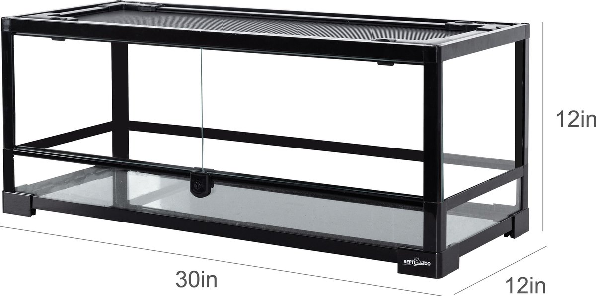 REPTI ZOO Tempered Glass Front Opening with Double Hinge Door Terrarium， Black