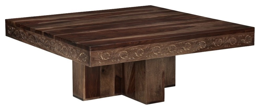 Dallas Midnight Solid Wood Square Pedestal Rustic Coffee Table   Transitional   Coffee Tables   by Sierra Living Concepts Inc  Houzz