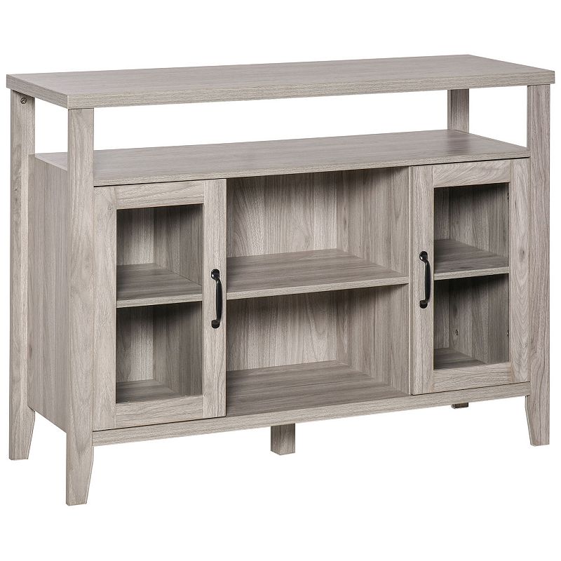 HOMCOM Retro Style Storage Sideboard Buffet with 3 Open Compartments 2 Framed Glass Door Cabinets and Anti Topple White