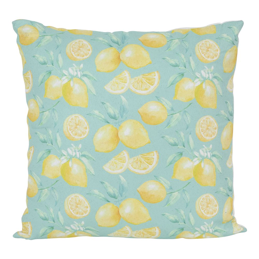 18 Blue and Yellow Tropical Lemons Square Throw Pillow