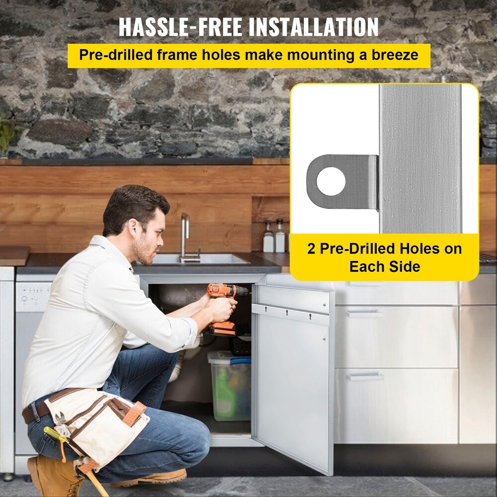 VEVOR 304 Stainless Steel Double Door with Paper Towel Holder for Outdoor Kitchen   Silver
