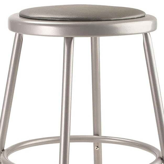 National Public Seating 6400 Series Heavy Duty 18 Inch Adjustable Height Steel Stool With Vinyl Padded Seat Grey Frame And Legs