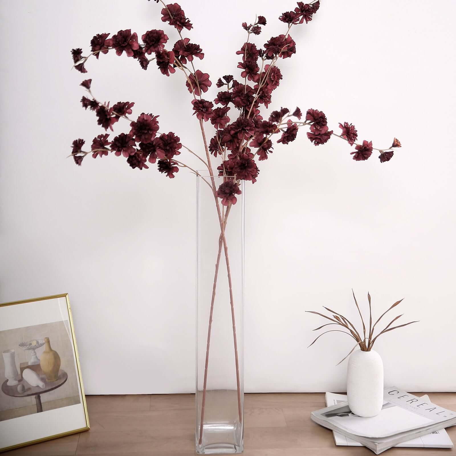 2 Branches Burgundy Artificial Silk Carnation Flower Stems 42