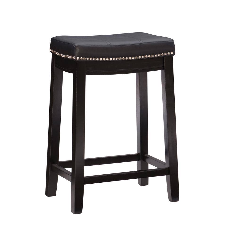 Linon Home Decor Concord Black Wood Frame Counter Stool with Padded Black Faux Leather Seat 55815BLK01U