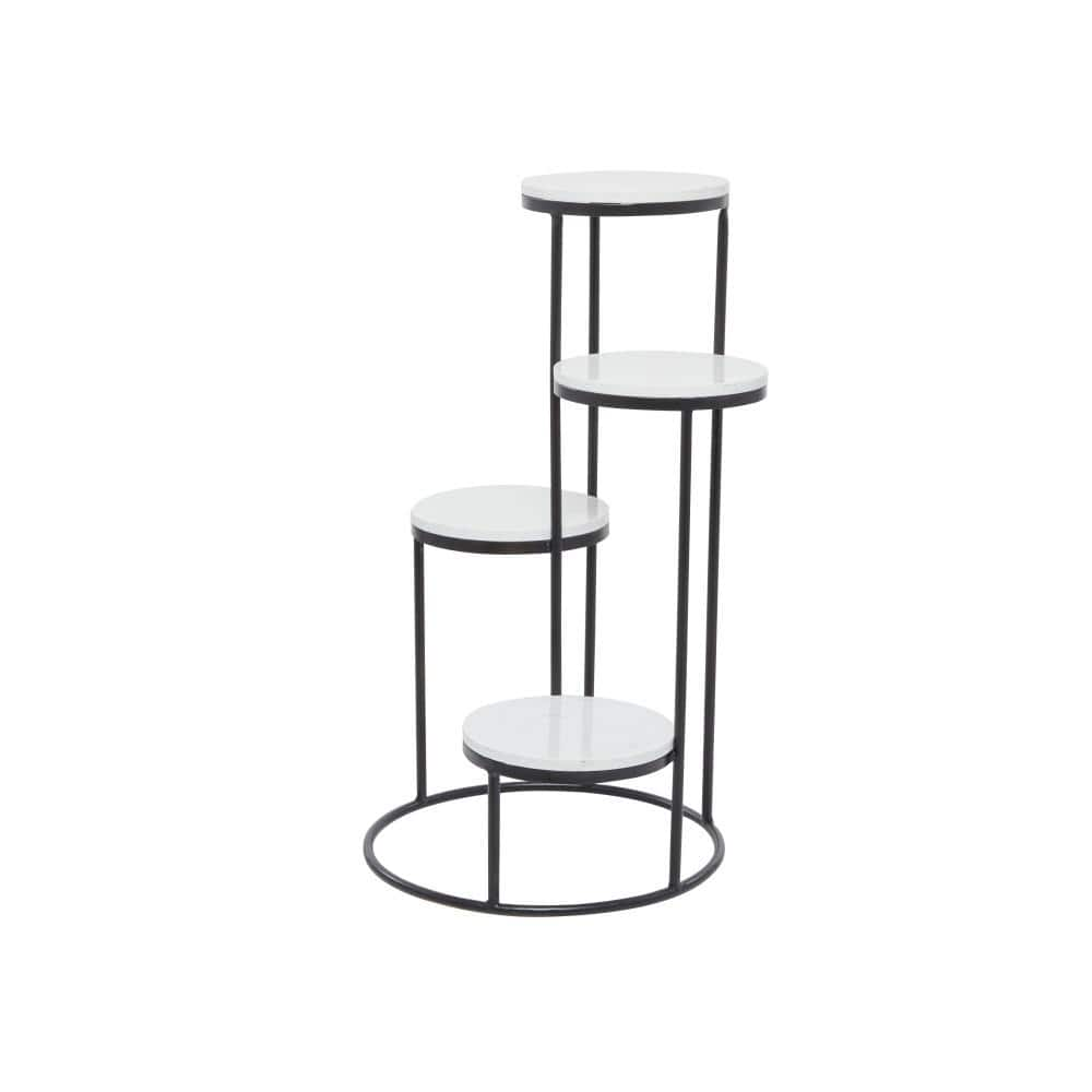 Litton Lane 31 in. White Marble 4 Tier Plantstand with Black Base 040248