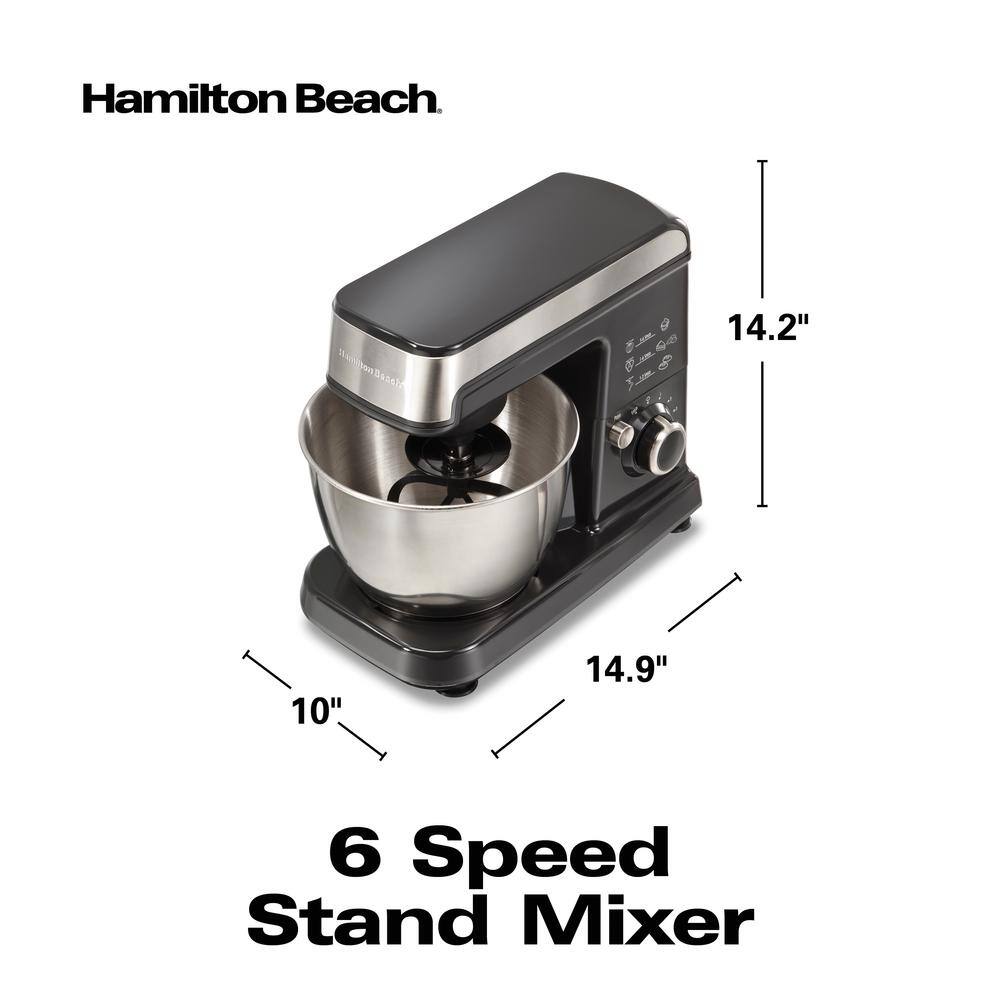 Hamilton Beach 3.5 qt. 6-speed Grey Stand Mixer with Dough Hook Whisk and Flat Beater Attachments 63326