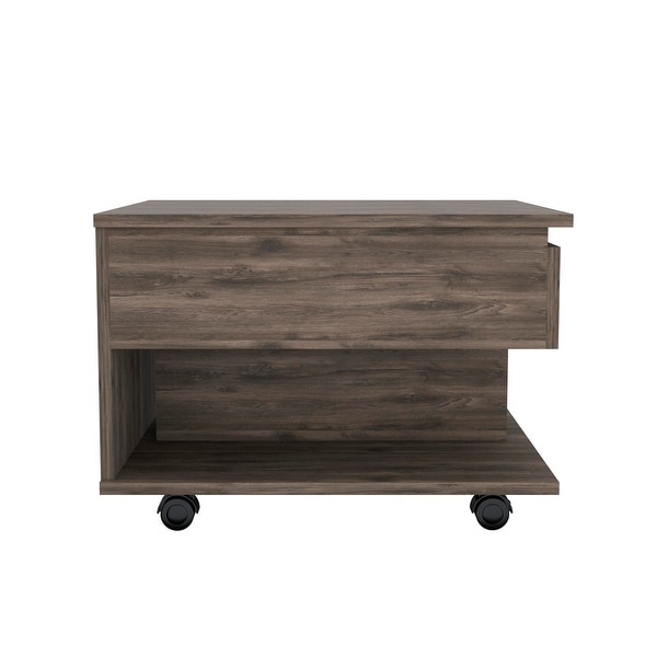 Lift Top Coffee Table with 1 Drawer，1 Shelf and 4 Wheels