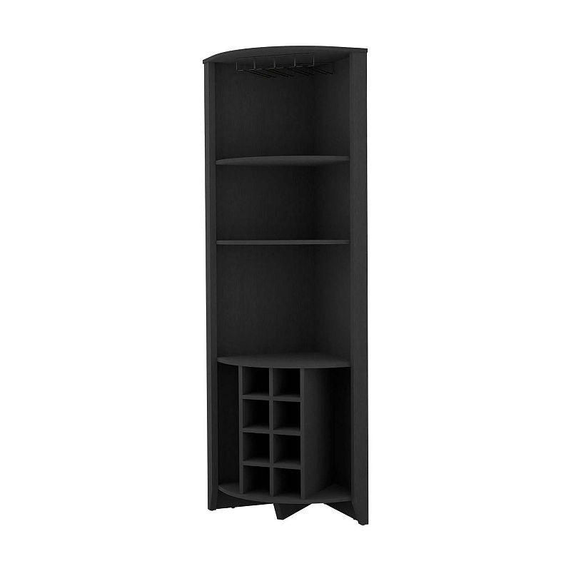 Bouvet Corner Bar Cabinet， Three Shelves， Eight Built-in Wine Rack， Two Side Shelves