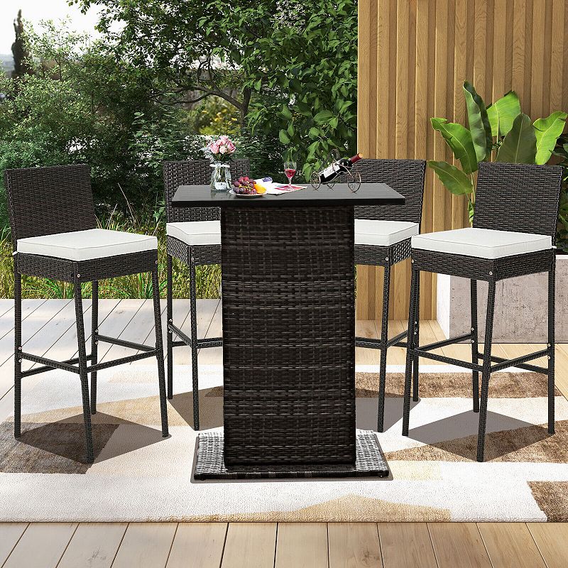 2 Pieces Patio Cushioned Wicker Barstools with Cozy Footrest