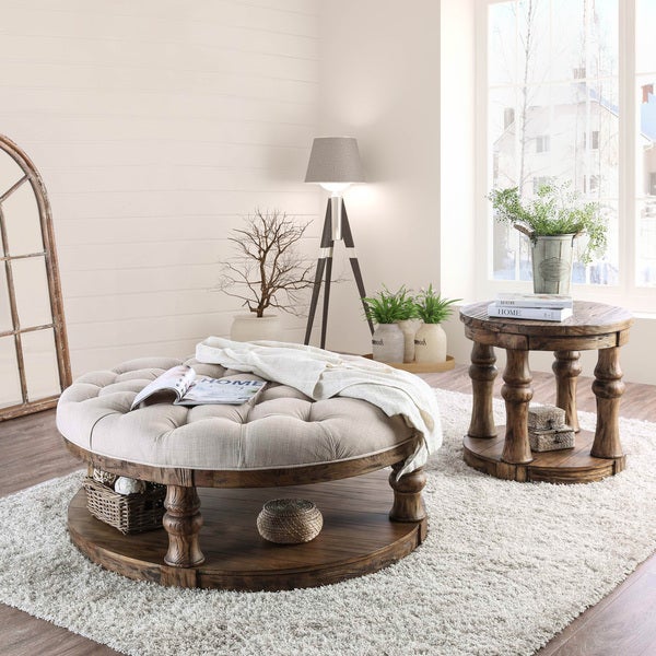 Furniture of America Bae Tufted Fabric Coffee Table